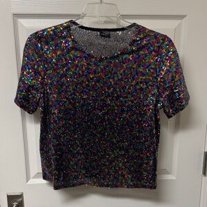 Vibrant Sequin Short Sleeve Top